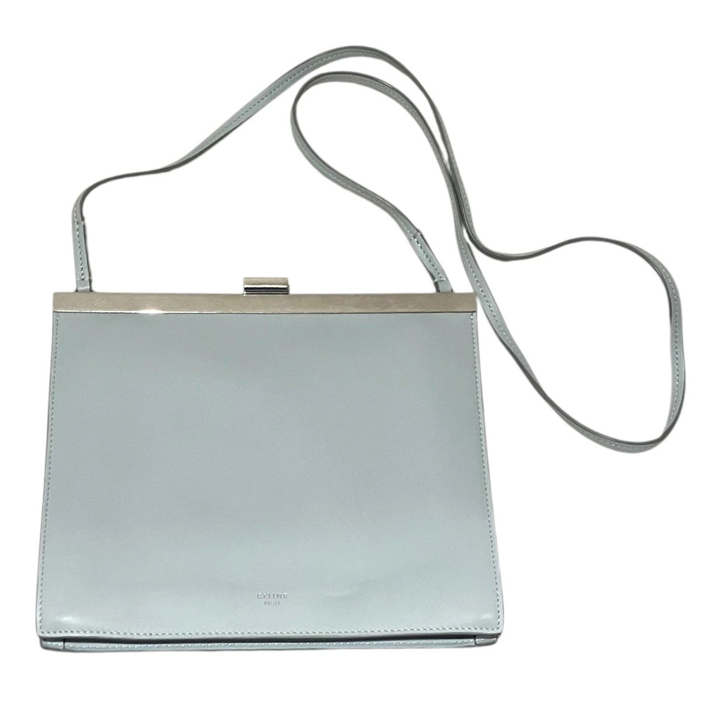 Celine Smooth Calfskin Clasp Bag Sleek Top Frame Closure Blue